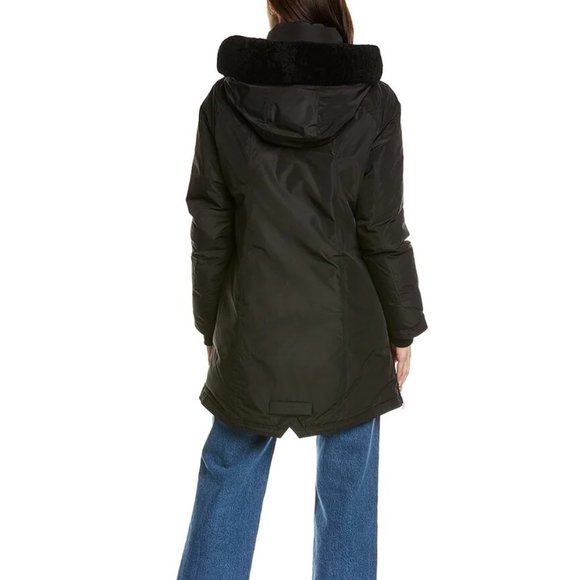 NB Series Nicole Benisti CLAREMONT Shearling Trim Down Coat Black SMALL  NWT… - Picture 2 of 14